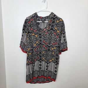 Angie Grey Black Sequin Beaded Bohemian Gypsy Indian Tunic Shirt Size Small